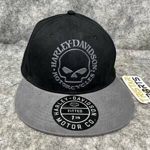 Harley-Davidson Hat Cap Fitted Mens 7 7/8 Black Gray Skull Logo Motorcycle Biker